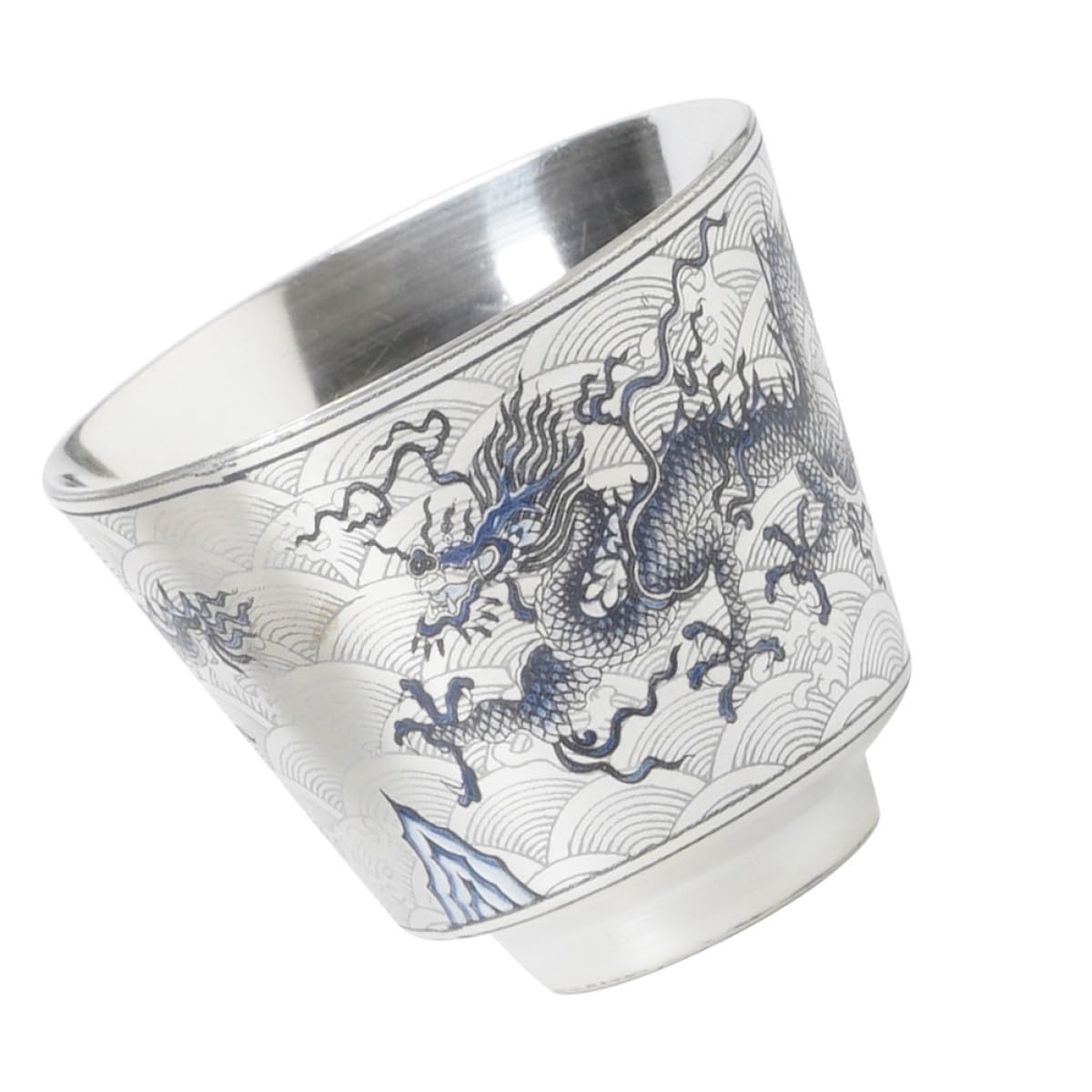 Tasse à thé vintage pour bureau et maison avec motif floral rétro bleu et argenté