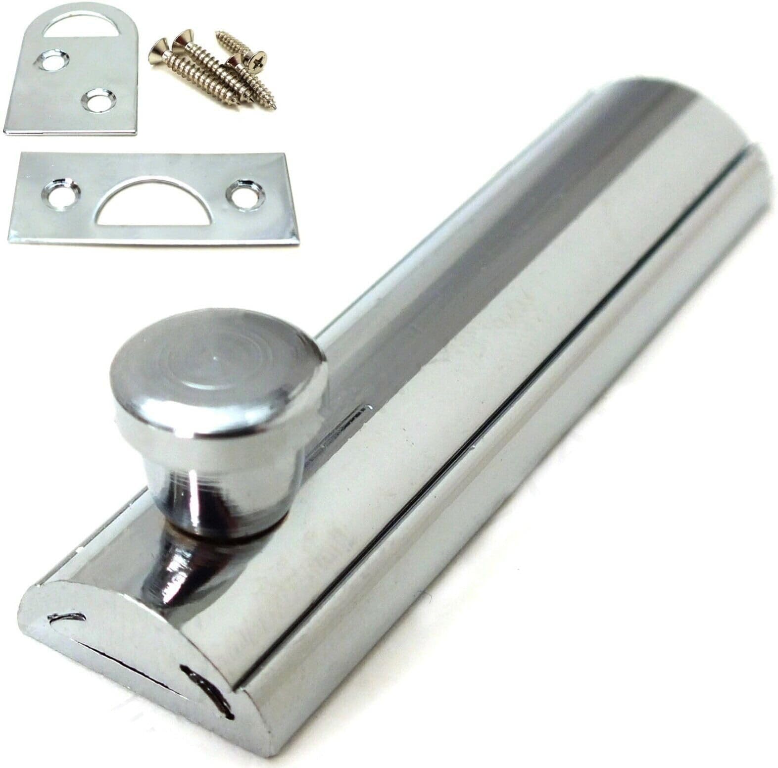 Door Bolt 63mm Polished Chrome Flat Slide Lock for Internal Doors Cupboards Cabinets with Screws (1 Pack)