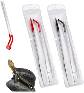 2 Pieces Stainless Steel 10.6" Reptile Feeding Tongs, Straight & Curved Long Tweezers for Aquarium with Silicone Tips, Lizard Feeding Tweezers Terrarium Feeder for Bearded Dragons