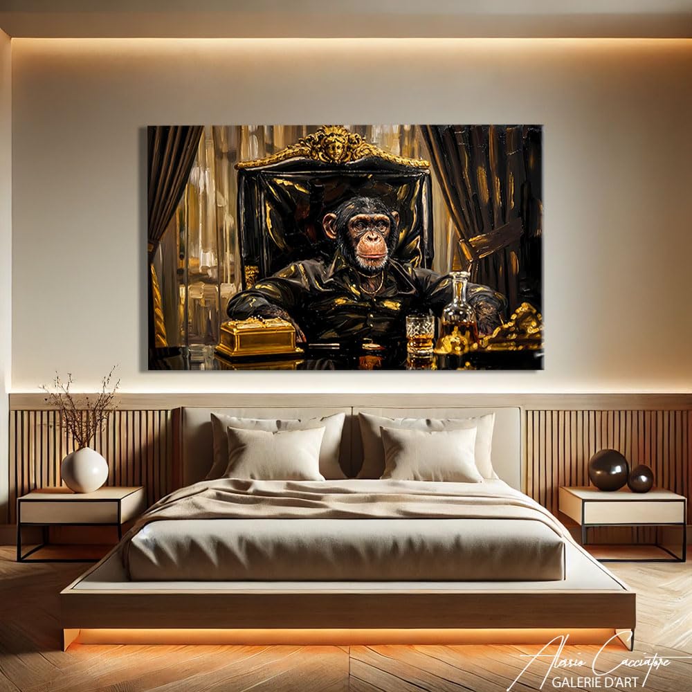 Alessio Cacciatore Quadro scimmia umoristica - Poster di film cinema culto di grande formato, decorazione da parete per ufficio, stampa su tela con cornice animali, tela umoristica (120 x 80 cm)