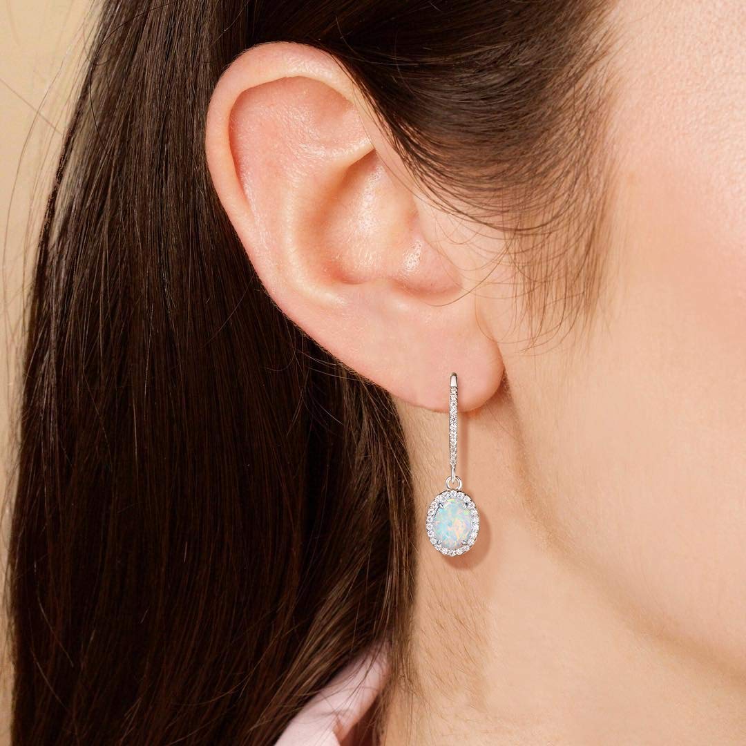 FANCIME Opal kolczyki damskie, srebro wysokiej próby 925, owalne opale, cyrkonie, kolczyki kreole, wiszące, biżuteria dla kobiet i dziewcząt, Cyrkonia, Opal
