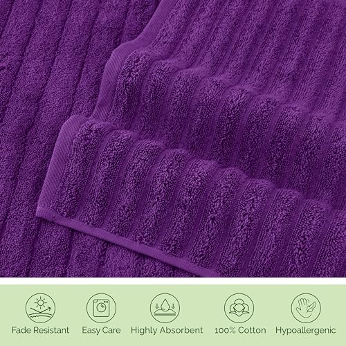 Image of Elegant Comfort 100% Turkish Cotton Corduroy Ribbed Luxury Jumbo Bath Towel Ultra Soft - 35 x 70 Inch - Luxury Spa Premium Hotel Quality Highly Absorbent and Quick Dry Large Bath Towel, Purple