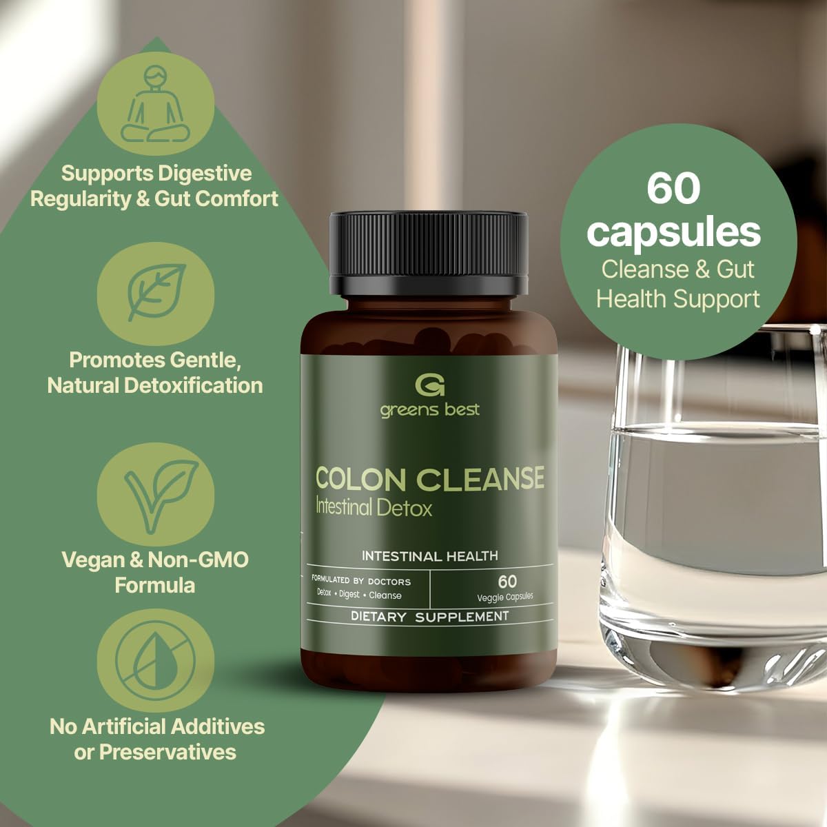 GREEN'S BEST Colon Cleanse Capsules – Advanced Digestive Support & Natural Detox – with Probiotics, Senna, Aloe Ferox & Fiber for Gut Health & Regularity – 60 Veggie Capsules - Image 5