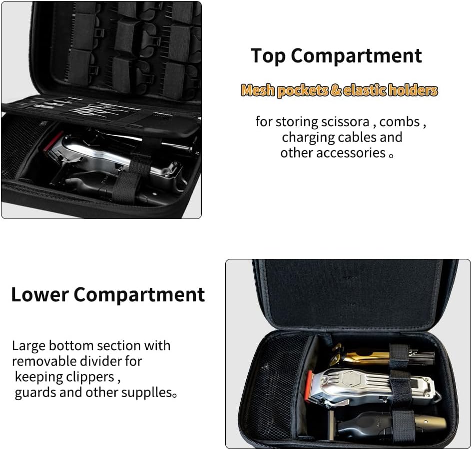 Hard Travel Case for Hair Clippers, Hair Cutting Barber Supplies Holder, Trimmer Organizer Storage Bag for Ufree/Hatteker/Oneisal/Wahl 5Star/Andis Men Razor Guard Grooming Kits (Bag Only) (Black)
