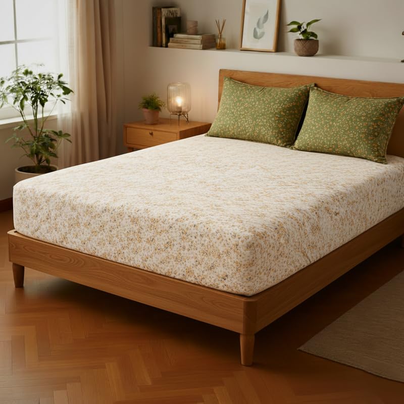 Image of Utopia Bedding Poly Cotton Floral King Size Bedsheet Set with Bedsheet & 2 Pillow Covers, Ultra Soft Cotton(Brown) 275x275 CM