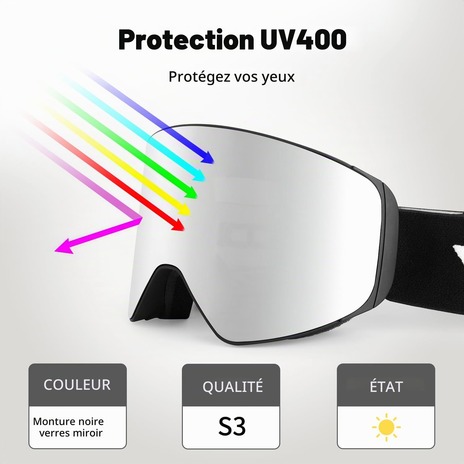 OTG Masque de Ski Avec Lentille Amovible Magnétique, Lunettes de Ski à Lentille Cylindrique Sans Cadre – Lunettes de Ski Anti-buée et Protection UV400 pour Hommes et Femmes