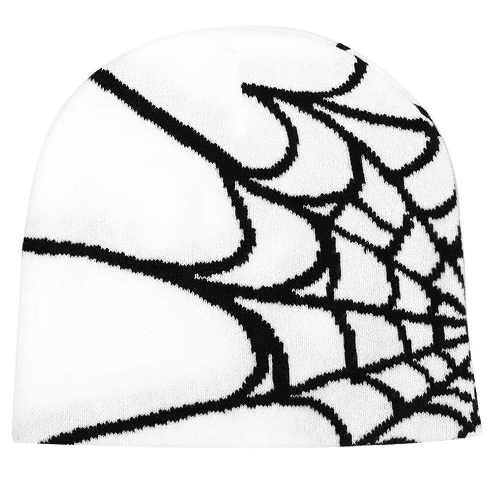 Fituenly Men's White Spider Web Beanie Hat Wool Knitted Hat Y2k Street Beanie For Wo Winter Warm Beanie Fashion Hip Hop Skull Cap