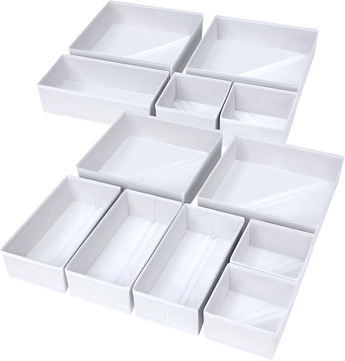 DIMJ Drawer Organizers - 12 Pack Foldable Closet & Sock Organizers, Fabric Dresser Drawer Dividers for Clothes, Underwear, Bras, Socks