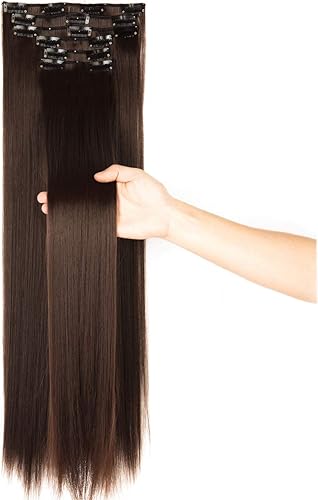 Miniatura 8 de Extensiones de pelo de 24 a 26 pulgadas, 6 unidades, 16 clips rizados, ondulados, rectos, gruesos, clip en extensiones de pelo sintético.