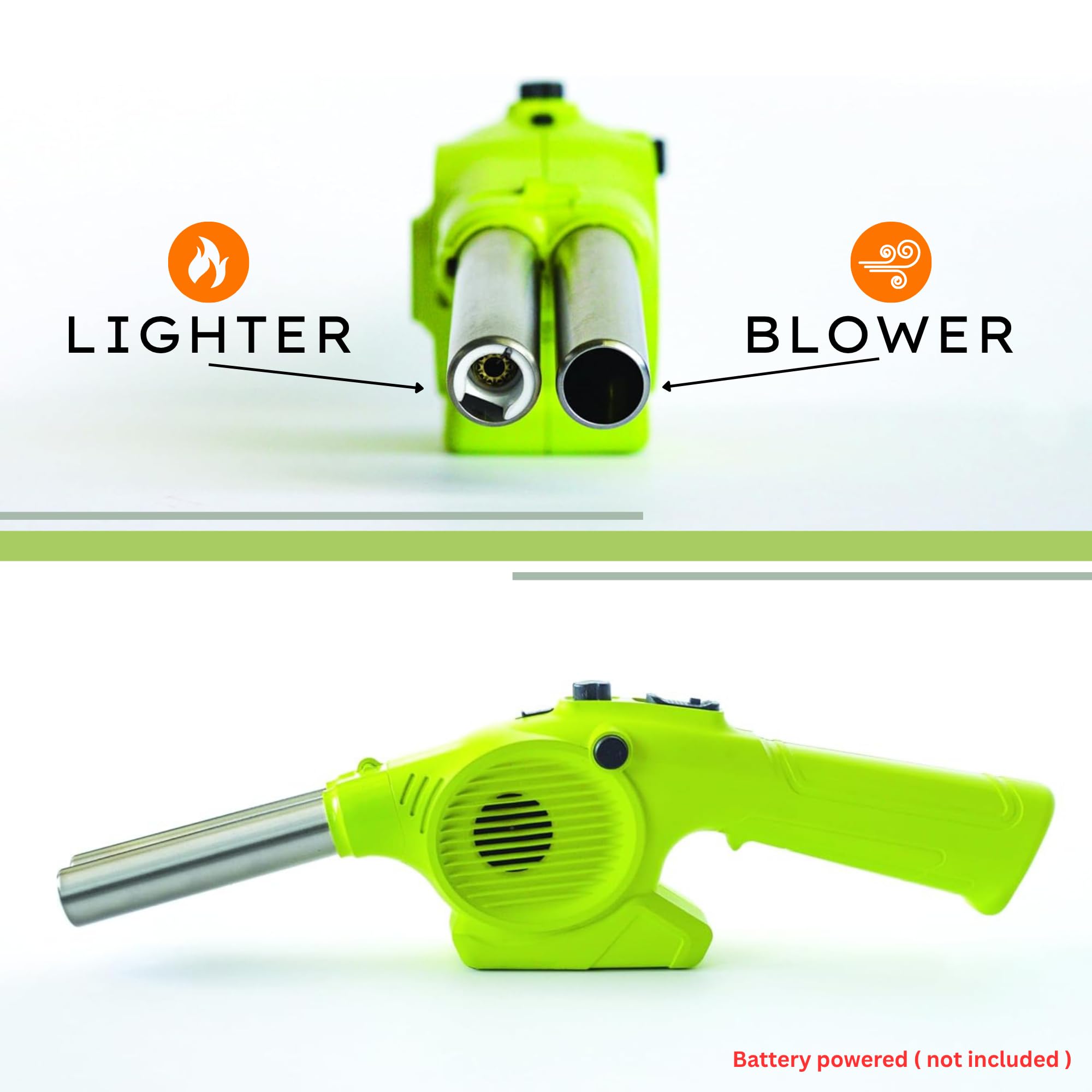 Click2Cook - Encendedor y soplador de barbacoa de doble boquilla, portátil, recargable, de carbón y con boquillas de acero inoxidable 3