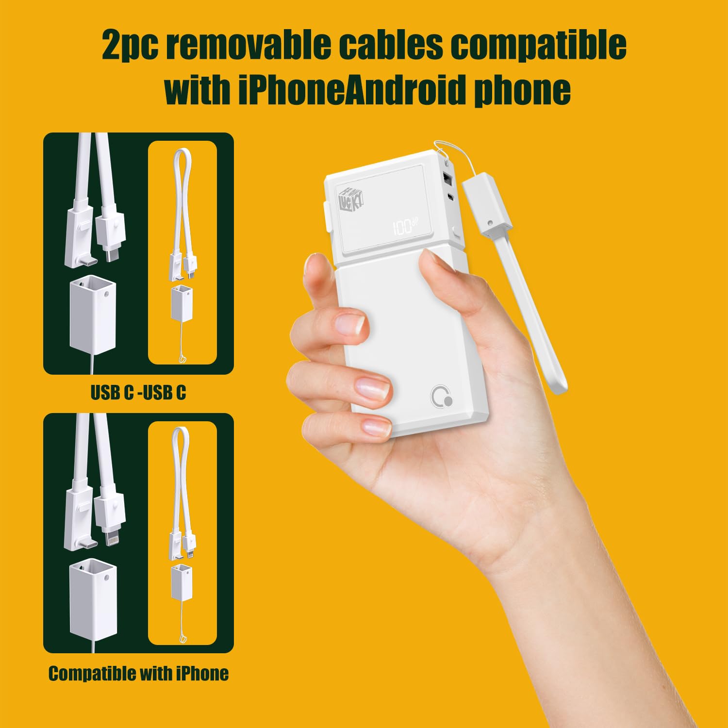 Brand Q Fast Charging Portable Charger, USB C Power Bank with Built-in 30W AC Wall Plug,20W 10000mAh External Battery Pack with Removable Cable Compatible with iPhone Smartphone Tablet etc