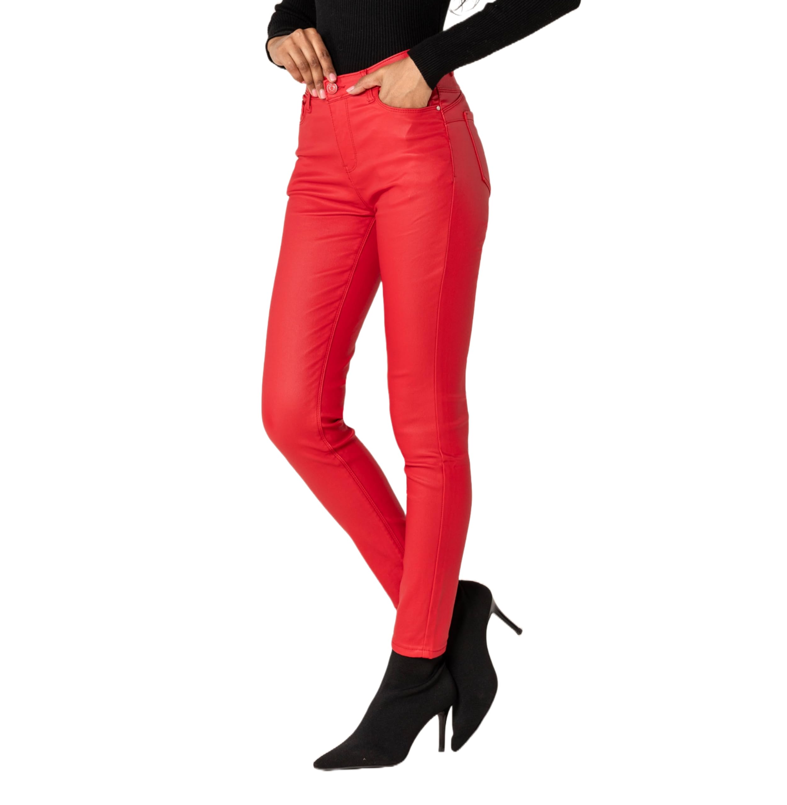 Nina Carter LC001 Damen High Waist Hose in Lederoptik Push-Up Stretchjeans