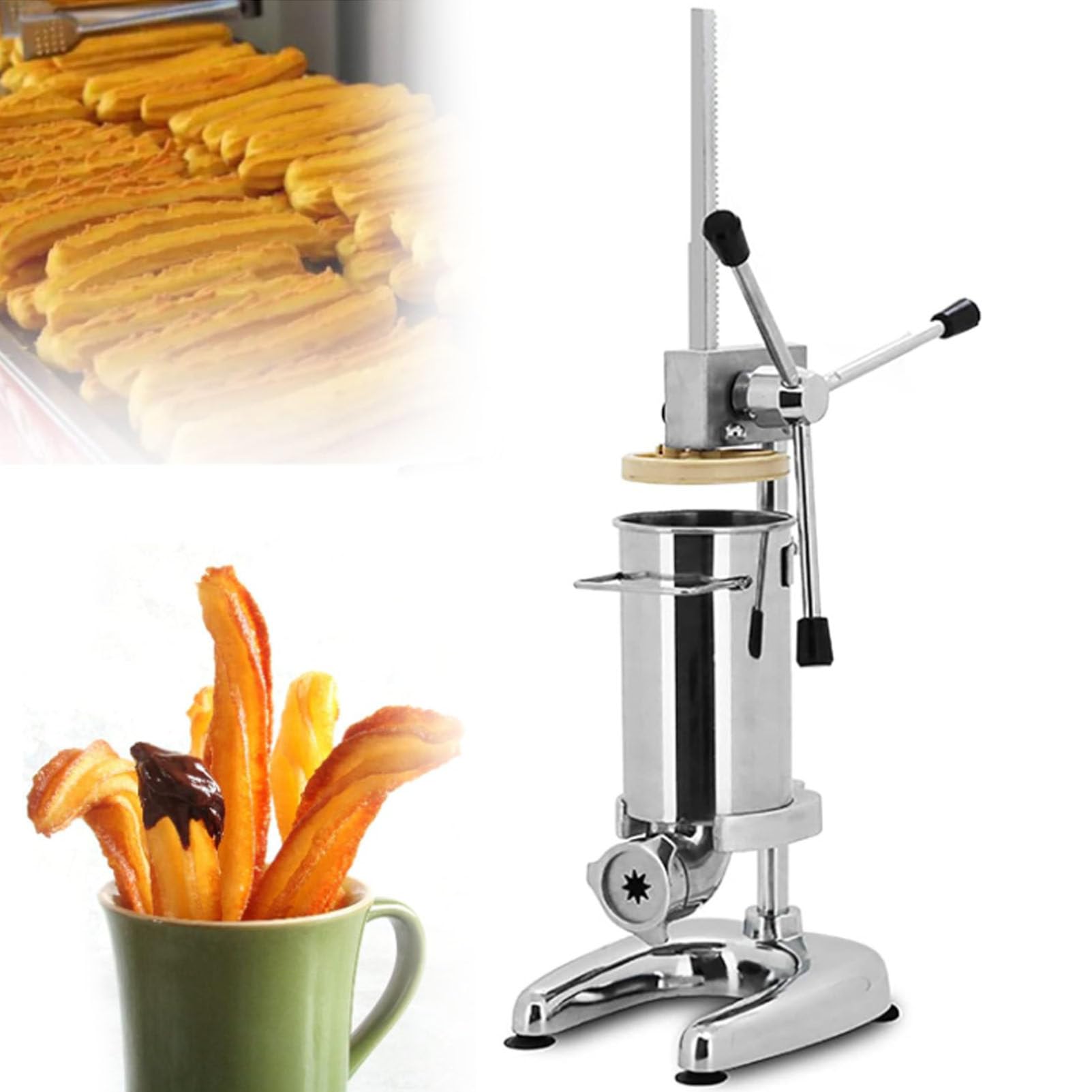 AYCDL Manual Churros Maker Machine 2L/3L Commercial Churros Maker Stainless Steel Latin Fruit Machine w5 Nozzles Heavy Duty Churros Machine,2L,3L