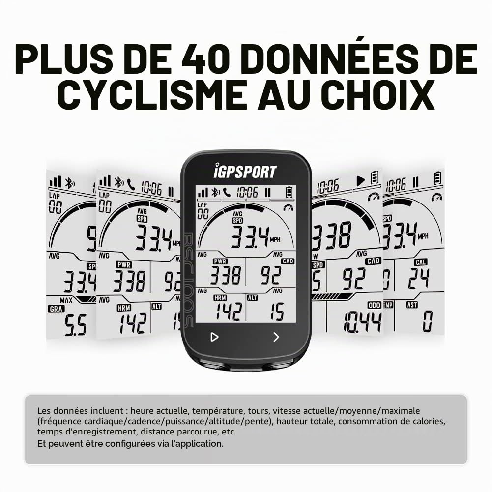 Compteur vélo GPS, BSC100S Ant+ Ordinateur de vélo sans Fil étanche IPX7 Compteur de Vitesse et Compteur kilométrique, écran de rétroéclairage Automatique 2,6 Pouces, autonomie de 40 Heures