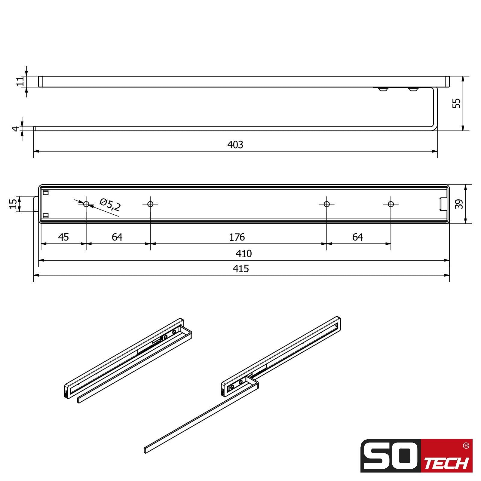 SOTECH Porte-Serviettes Coulissant Style à 1 Bras Chrome Poli 415 mm Course 300 mm Porte-Serviettes pour Montage latéral ou sous Plan de Toilette