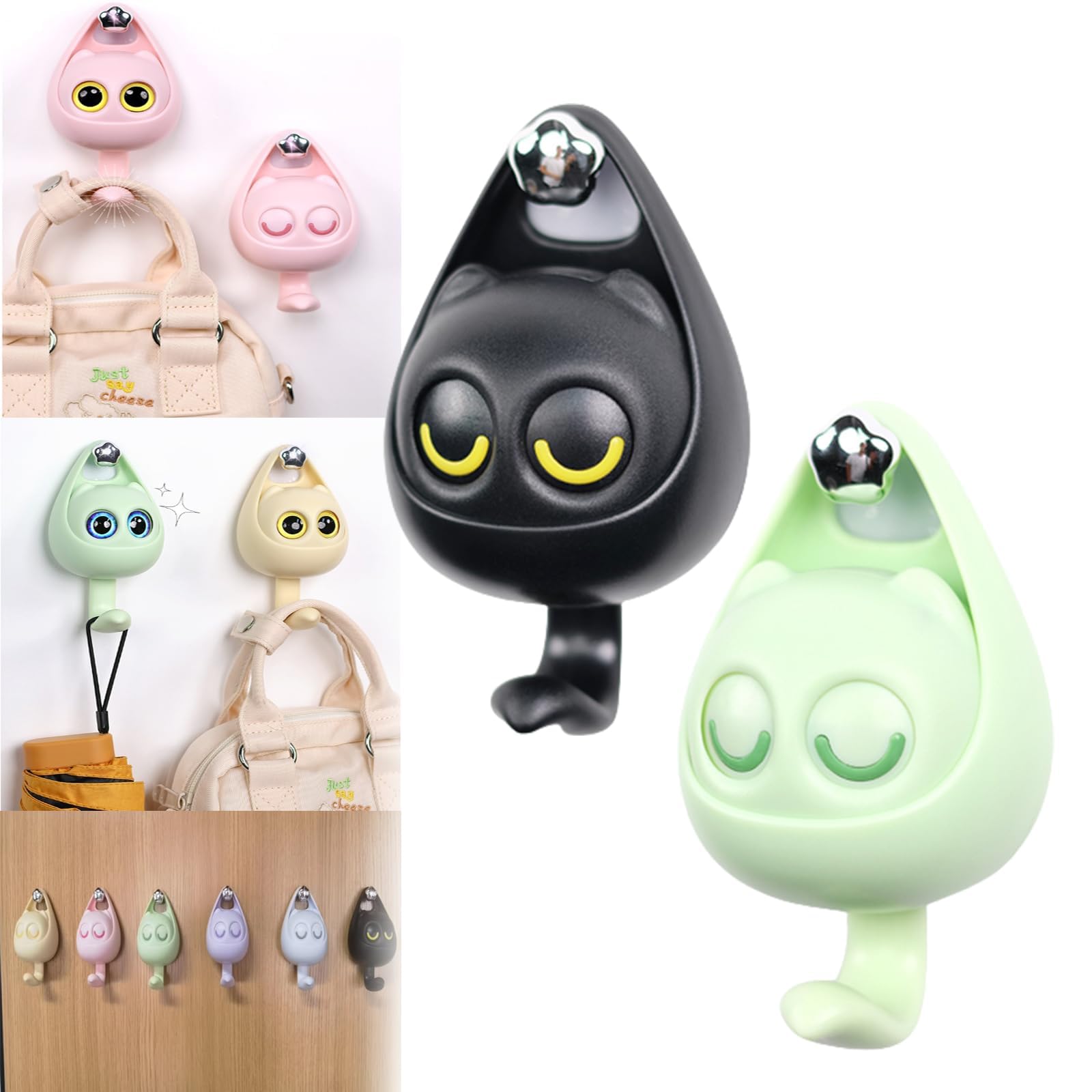 Creative Cute Wink Cat Hooks, Creative Adhesive Coat Hook, Cat Key Hook, Self Adhesive Cat Hooks, Punch-Free Multi-Purpose Key Hanger for Coat Hat Towel Bag (E-2PCS)
