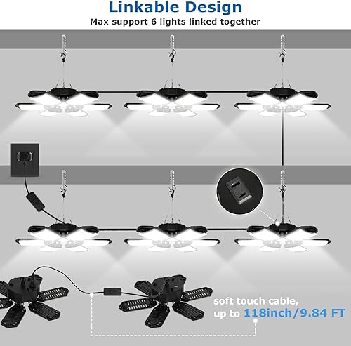Miniatura 3 de Luz de garaje con sensor de movimiento, luz LED de garaje de 80 W, luz LED enlazable de 8000 lúmenes, luces de garaje activadas por movimiento con