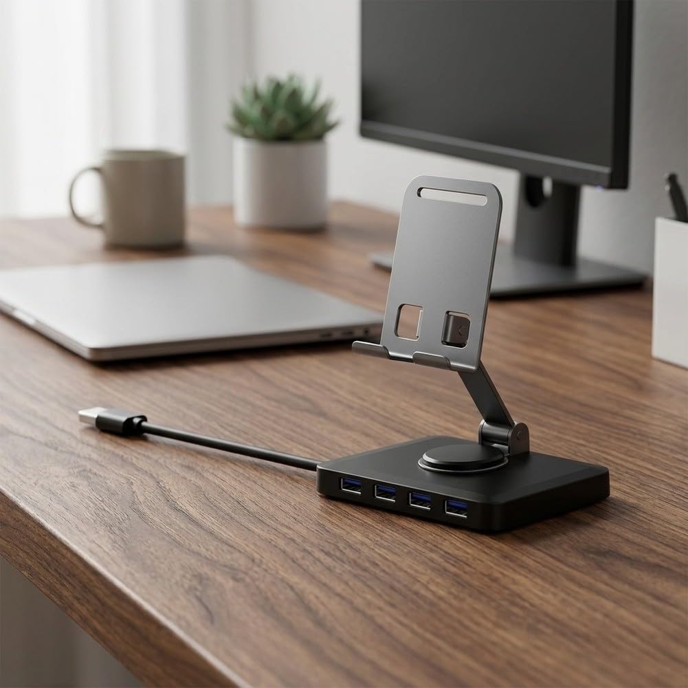 Hub USB 3.0 4 Puertos con para soporte Teléfono Giratorio Hub
