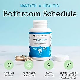 SuperNaturals IBSolution - Made in USA, Non-GMO, Gluten Free & Vegan (60 Capsules) - Digestive Gut Health Supplement With Psyllium Husk - Gas, Bloating, Diarrhea, Constipation Relief, Abdominal Pain