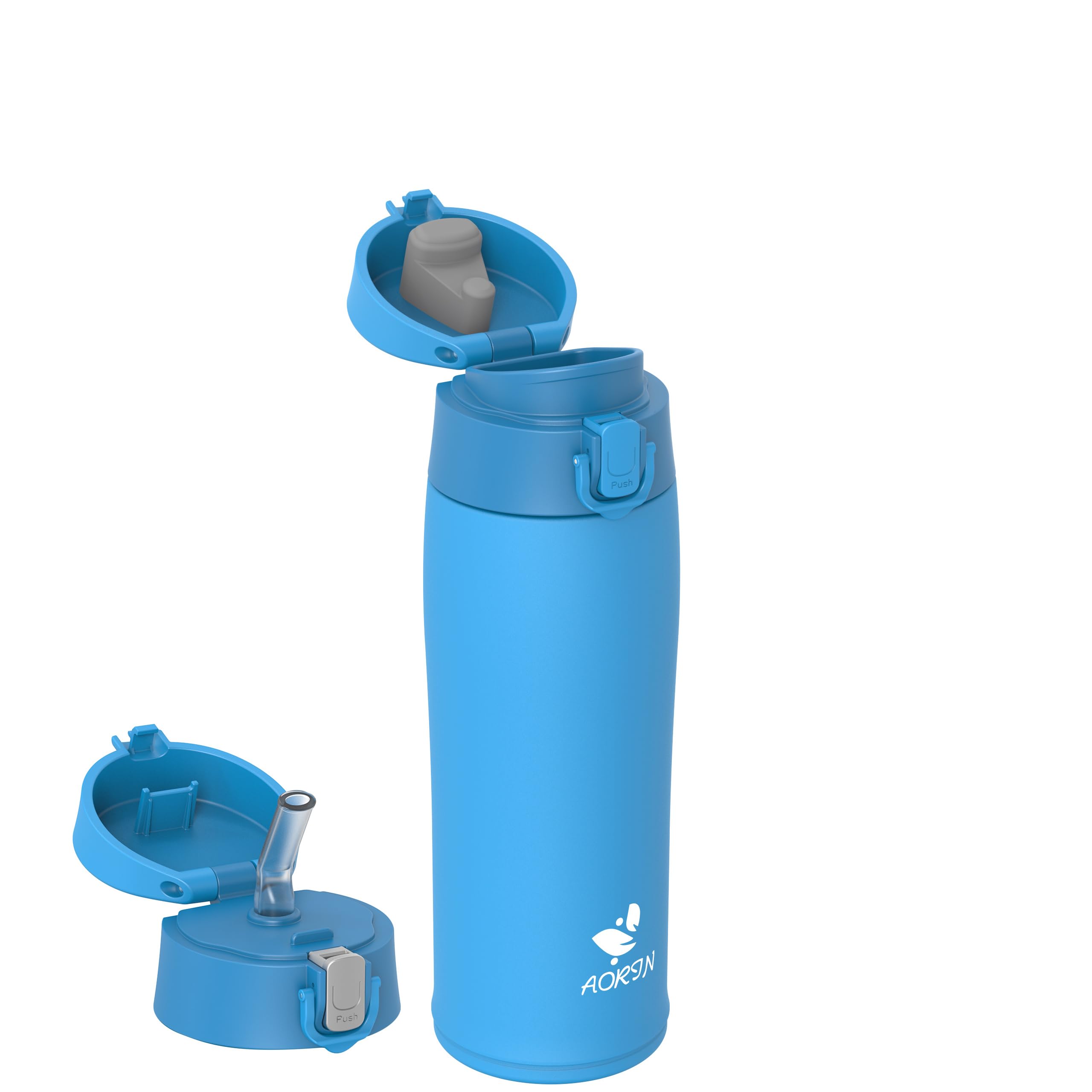 AORIN Botella Agua Acero Inoxidable 18/8 con 2 Tapas, 500ml Botella Agua Niños, Botella Térmica Anti-Fugas, Botella Gimnasio, Termo sin BPA para Deportes, Exterior, Viajes y Escuela — view 12