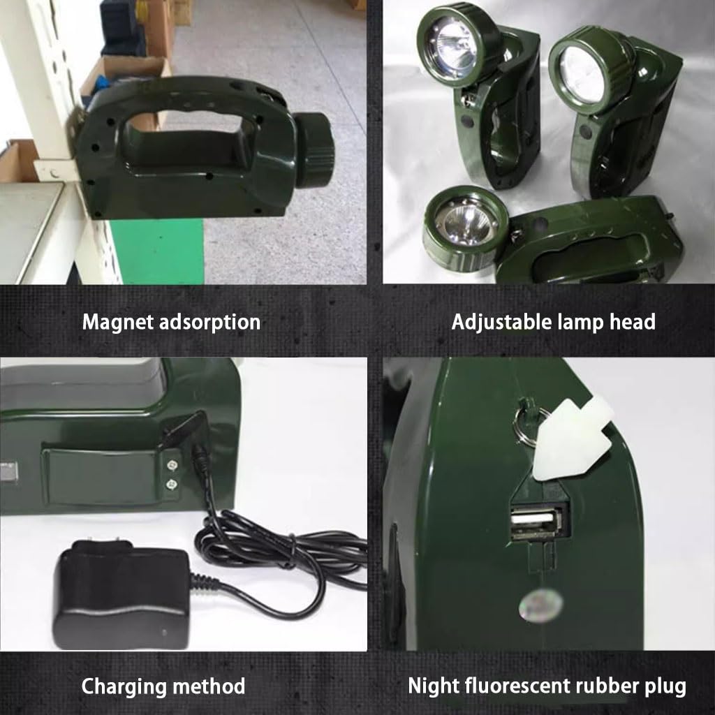 Torcia Elettrica Esterna A Manovella, Testa Della Lampada Regolabile Da 0 A 120°, Torcia Elettrica Portatile Ricaricabile Tramite USB, Assorbimento Magnetico