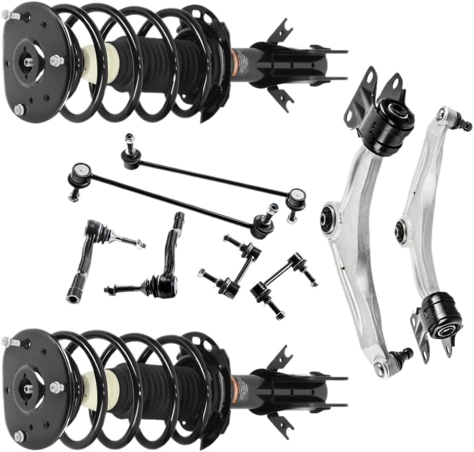 Front Suspension Lower Control Arm, Sway Bar Link, Tie Rod End, and Strut Assembly Kit Compatible with Fusion FWD 2013-2020