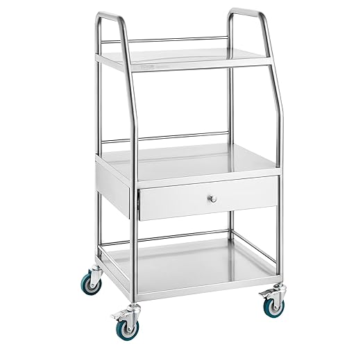 Vista 32 de VEVOR Carrito de servicio de laboratorio, carrito médico de acero inoxidable con dos cajones para equipos de laboratorio, uso de acero inoxidable