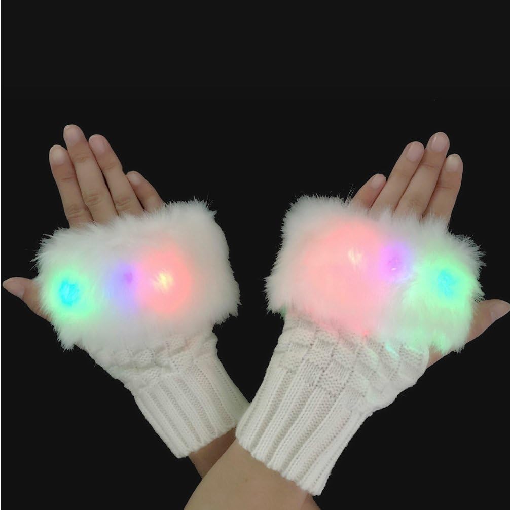 Luwint Glow Blink Fur Fingerless Gloves&Led Finger Gloves for Kids 7-12 Years Old : Clothing, Shoes & Jewelry