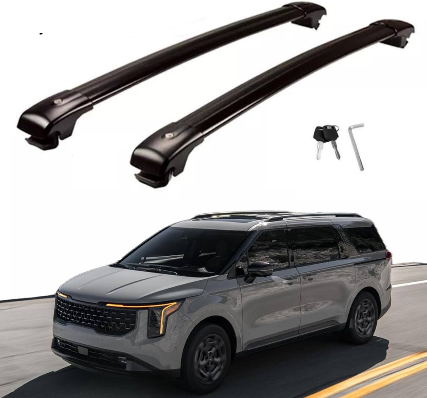 Upgraded Cross Bars Roof Rack Lockable Compatible with KIA Carnival 2021-2026 Aluminum Crossbars Cargo Carrier（Black）