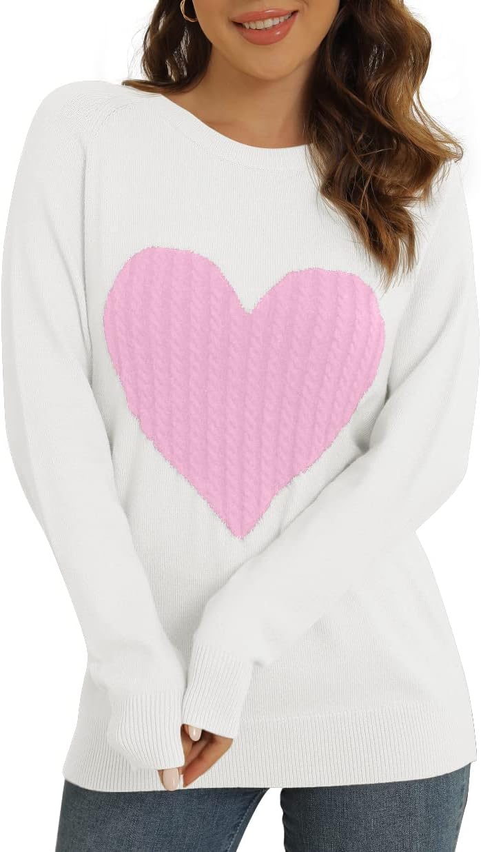 QIXING Women's Pullover Sweater Round Neck Long Sleeve Heart-Shaped Sweater - Image 4