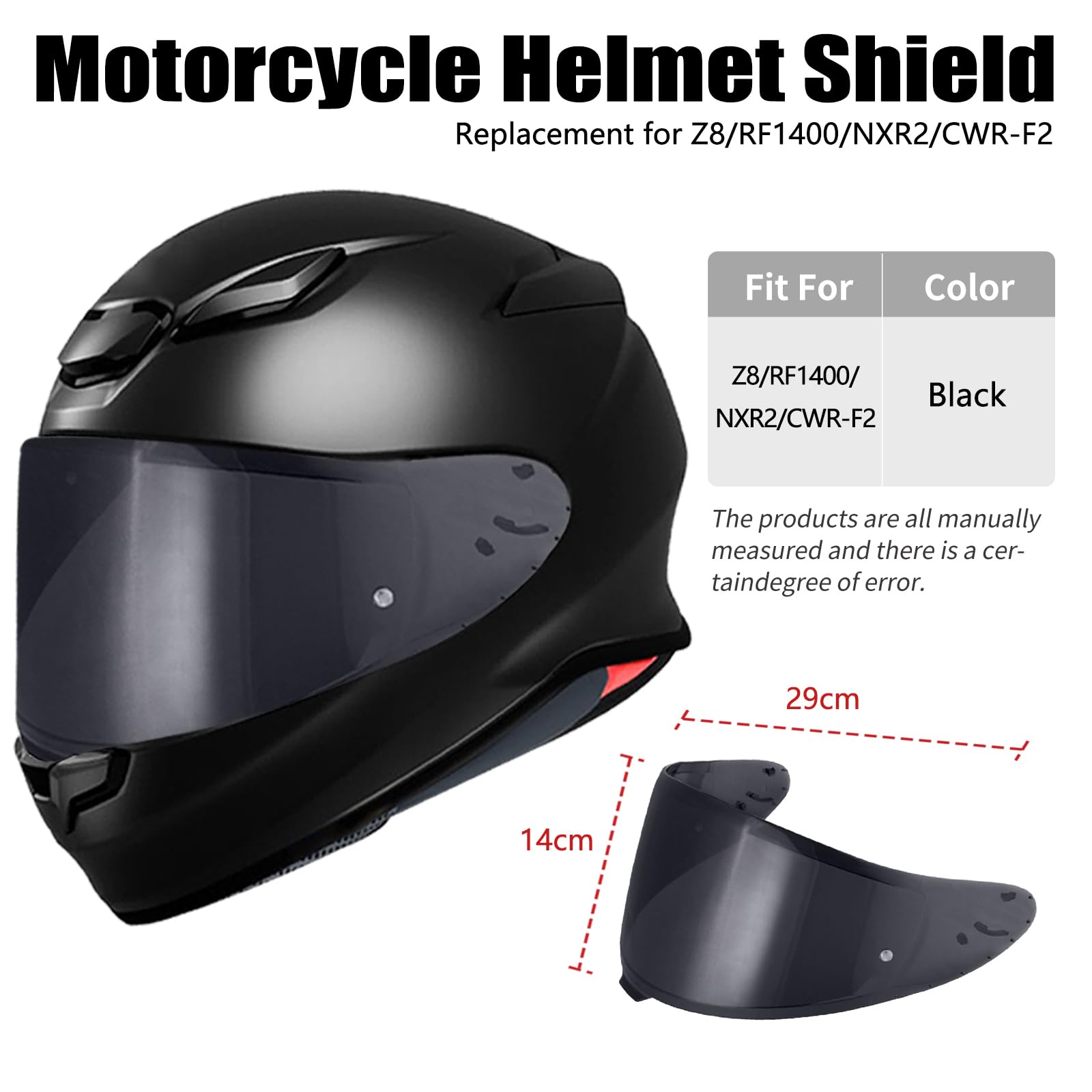 MXJ Gear Motorcycle Helmet Visor,RF-1400 Helmet Visors Shield Replacement, CWR-F2 Visor Face Shield Compatible With Z8 NXR2 (Black)
