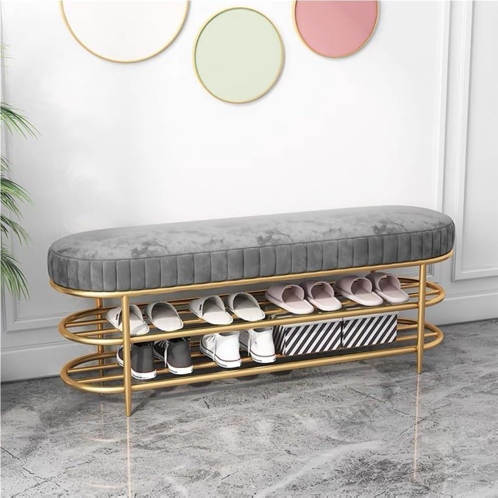 Banc à chaussures en métal avec coussin pour une entrée accueillante et rangée