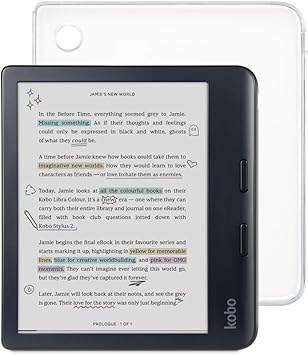 Kobo Libra Colour Black eReader & Clear Case Bundle | 7 Glare-Free Colour E Ink Kaleido 3 Display | Dark Mode Option | Waterproof | Slim & Lightweight Clear Case