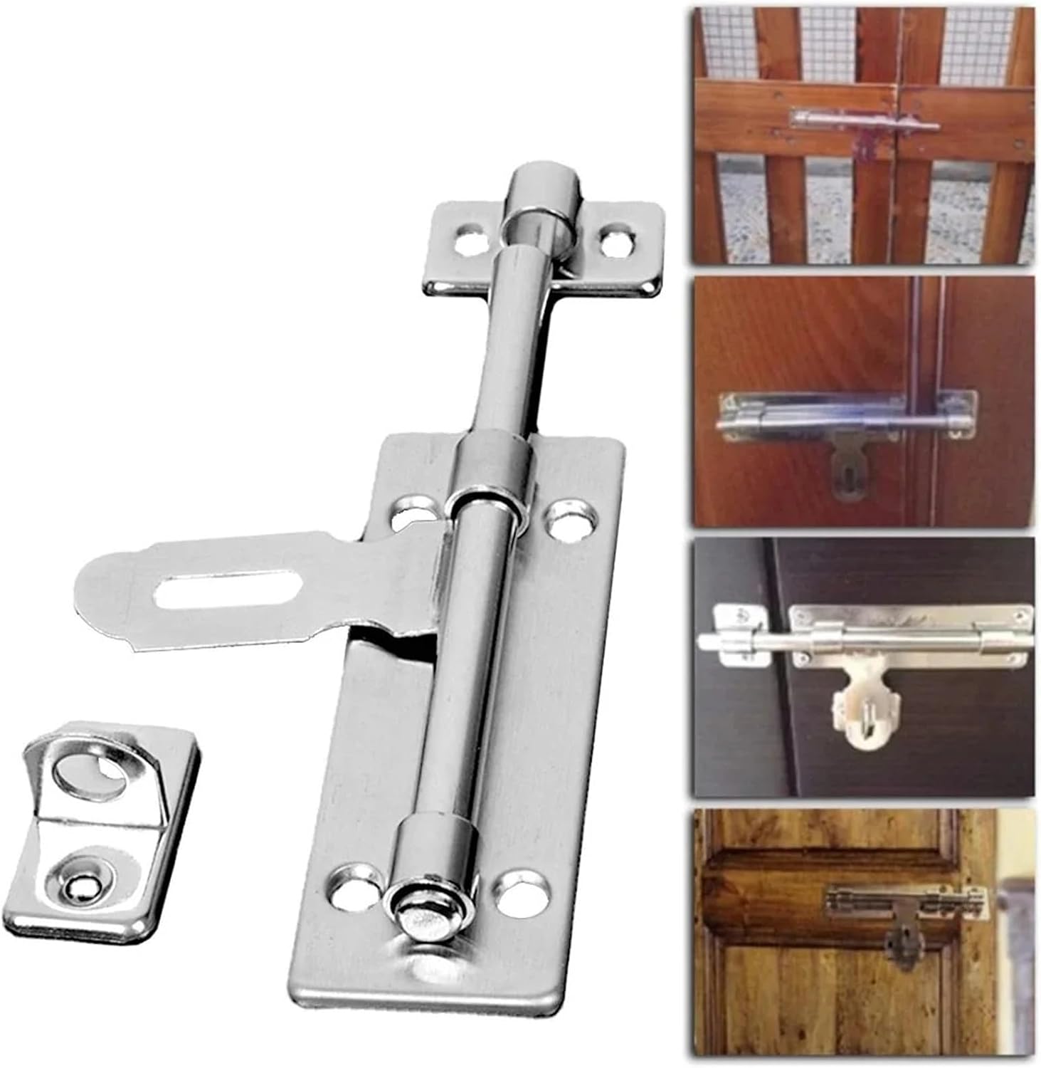 4 Inch Hardware Door Lock Stainless Steel Barrel Bolt Latch Padlock Clasp Set Brushed for Locking Door Window Drawer Cupboard 1Pcs
