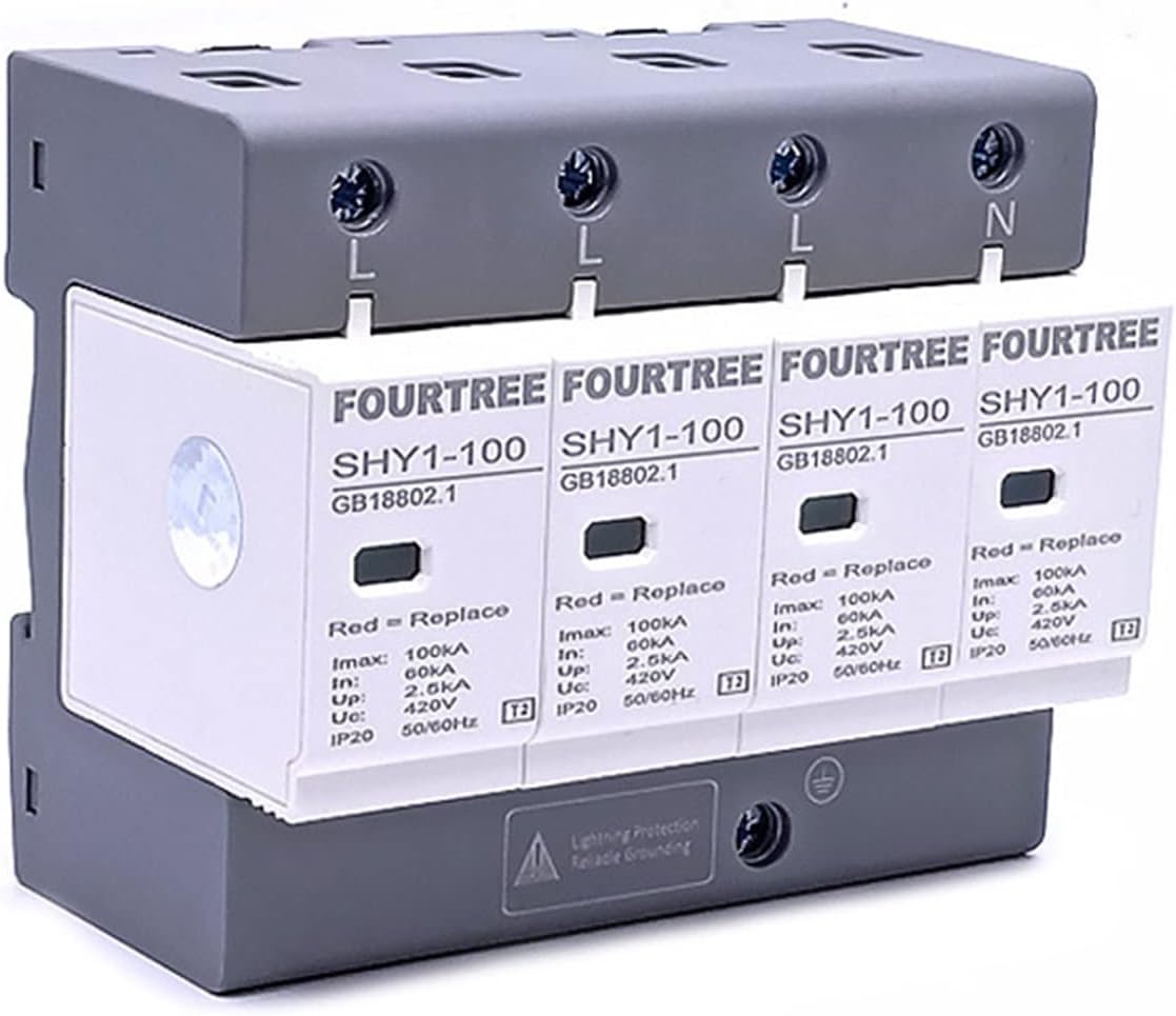 1PCS Surge Protector AC 3P+N 40~80KA 60KA~100KA 385V 420V SPD House Lightning Protection Arrester Low-Voltage Protection 4P (Color : 4P 385V AC, Size : 60-100KA)