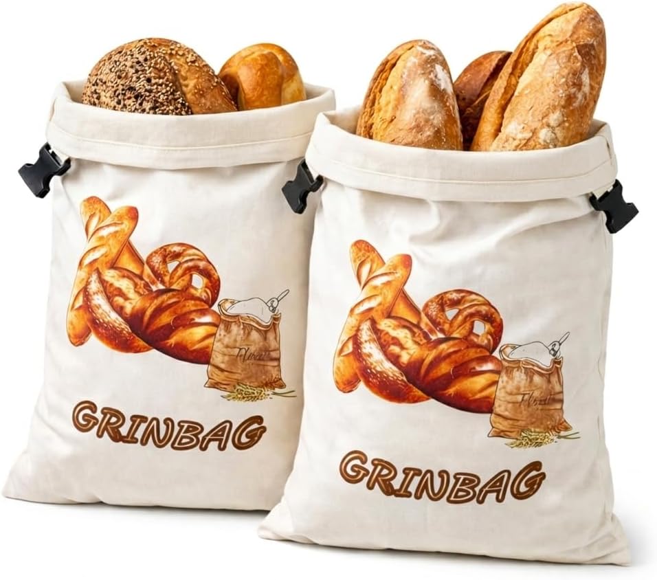 2 Pack Beeswax Alt Reusable Bread Bags | Homemade Bread Storage Linen |100% Cotton | XL Sustainable Bread Storage Bag for Sourdough| Food Storage Cloth Bag | Freezer Storage Eco-Friendly