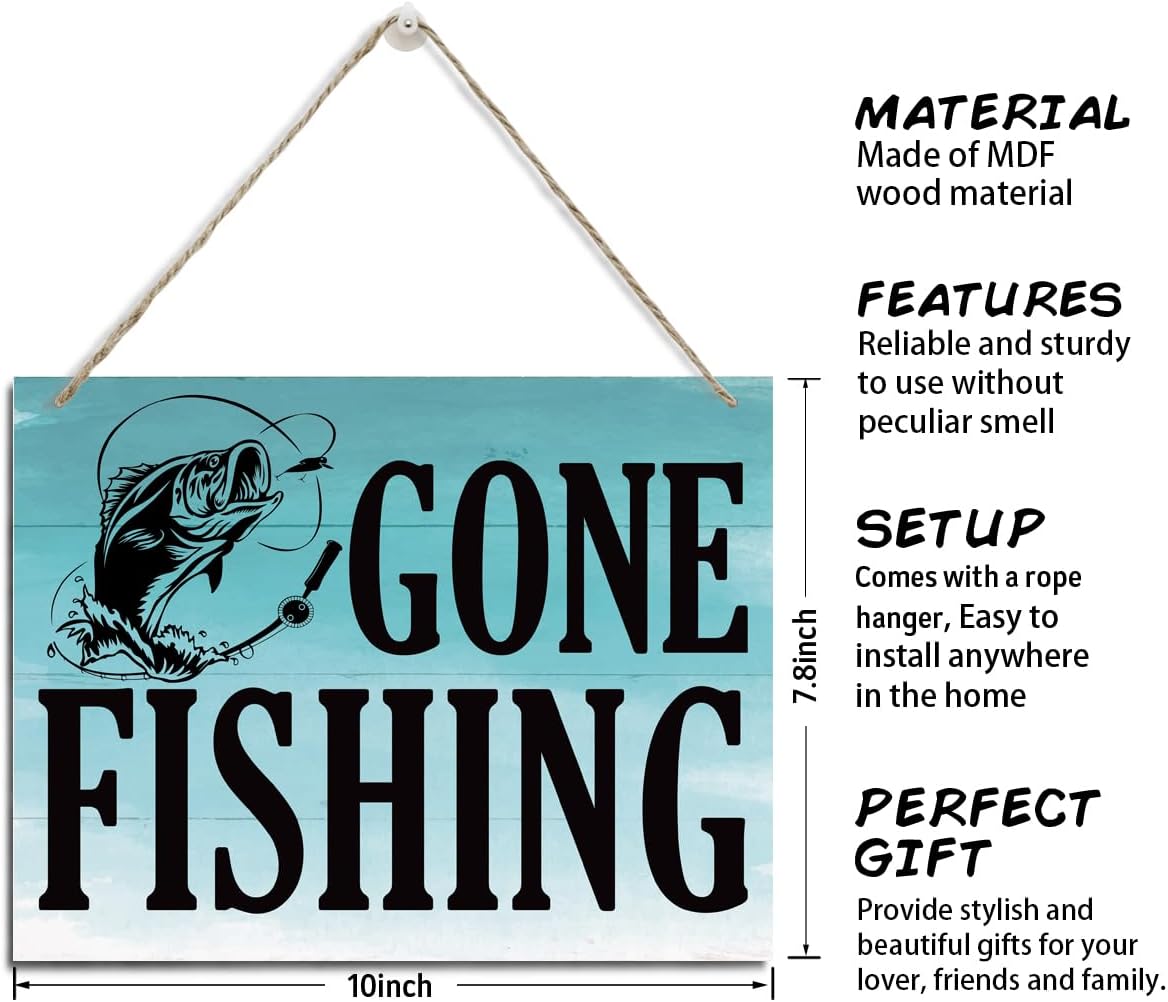Condition photo showing New/Like New for Fishing Decorative Sign, Rustic Wood, 20cm x 26cm, Perfect for Home Office, Front Door, Living Room
