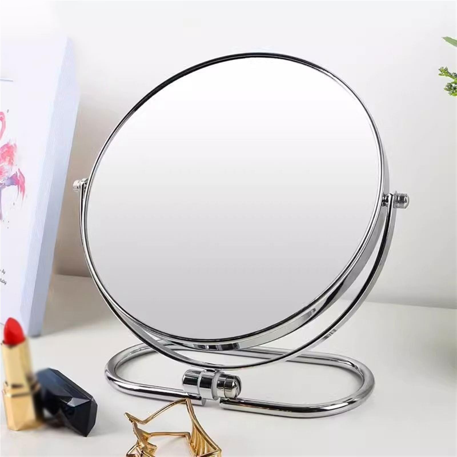 Specchio da Trucco Specchio for trucco pieghevole da parete di lusso leggero Specchio da trucco bifacciale da tavolo Specchio cosmetico in metallo europeo portatile Specchio Cosmetico ( Size : L )