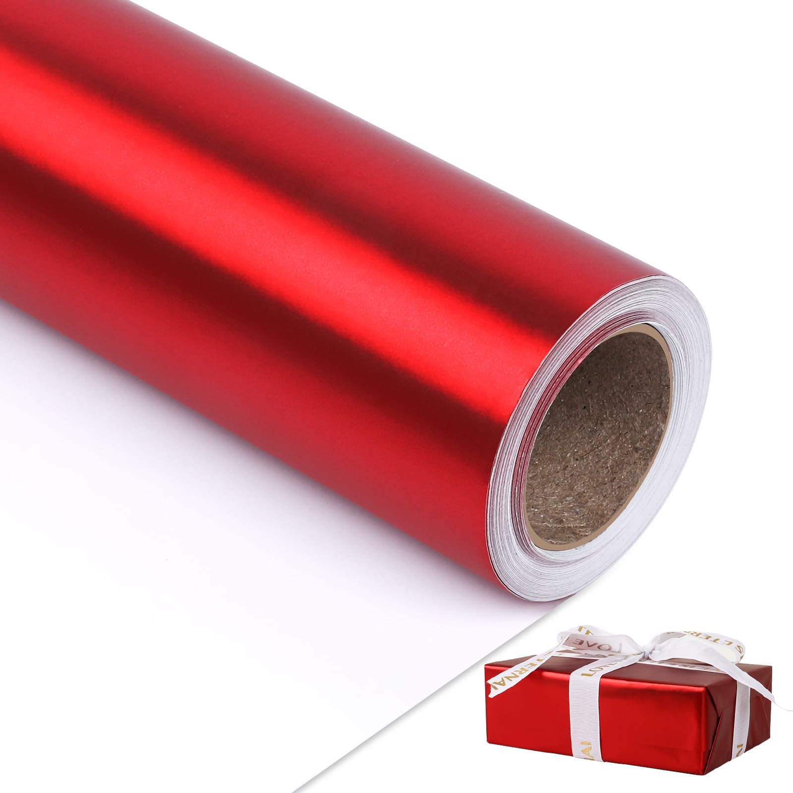 NESCCI Matte Metal Red Wrapping Paper, Solid Color Paper,Gift Wrapping Paper,Perfect for Wedding,Valentine's Day,Birthday, Christmas,Baby Shower,DIY Bouquet (17.5 Inches X 32.8 Feet)