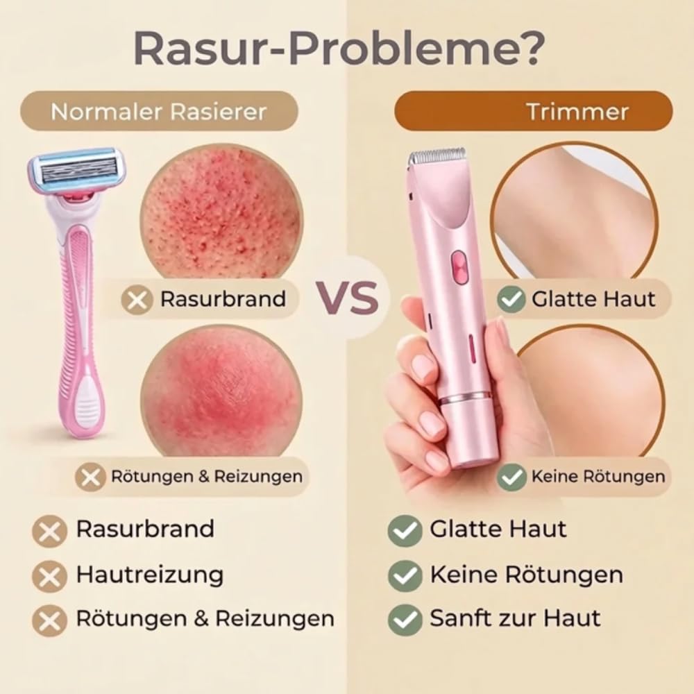 Aluvea Smooth Trim - 2-In-1 Haartrimmer Für Damen | Sanfte & Glatte Rasur Für Bikinizone, Achseln & Gesicht | Gegen Rasurbrand & Eingewachsene Haare (Weiß)