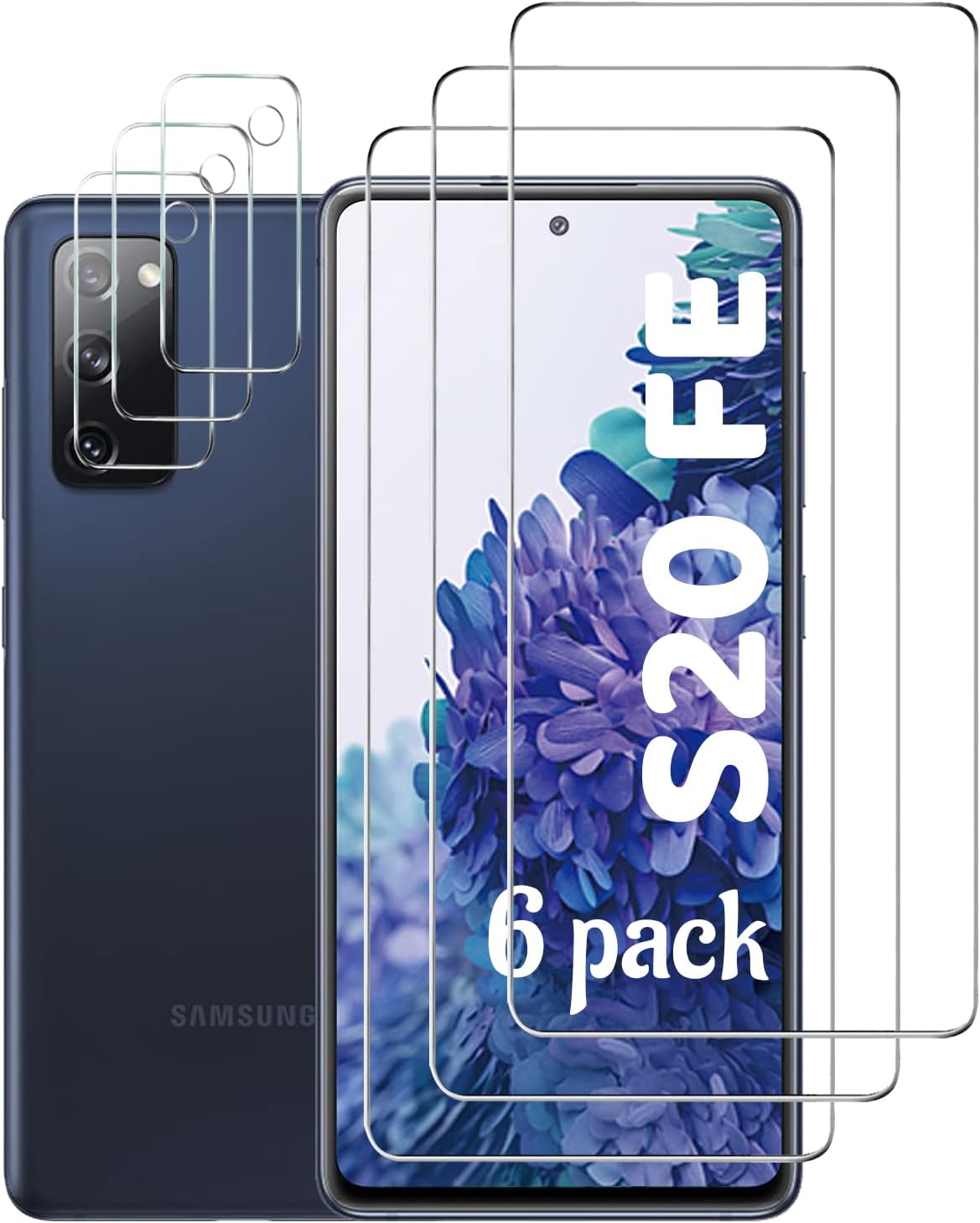 letosan Galaxy S20 FE Screen Protector and Camera Protector, [3 Screen Protectors+3 Camera Protectors][Support Fingerprint] Tempered Glass Screen Protector for Samsung Galaxy S20 FE 5G/4G