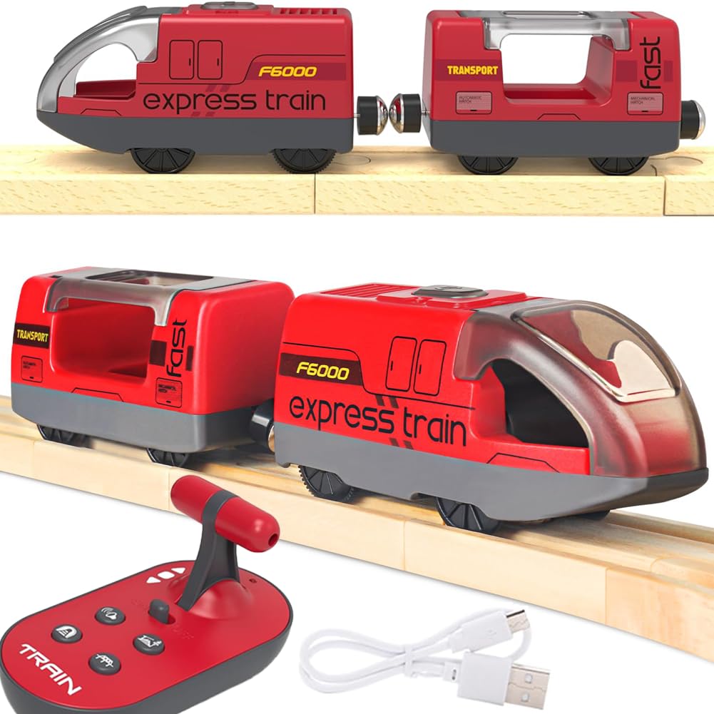 TOPLIVING Train Toy Remote Control Train, Battery Operated Locomotive Train for Wooden Track, Motorized Train (Magnetic Connection) Compatible with Thomas, Brio, Chuggington