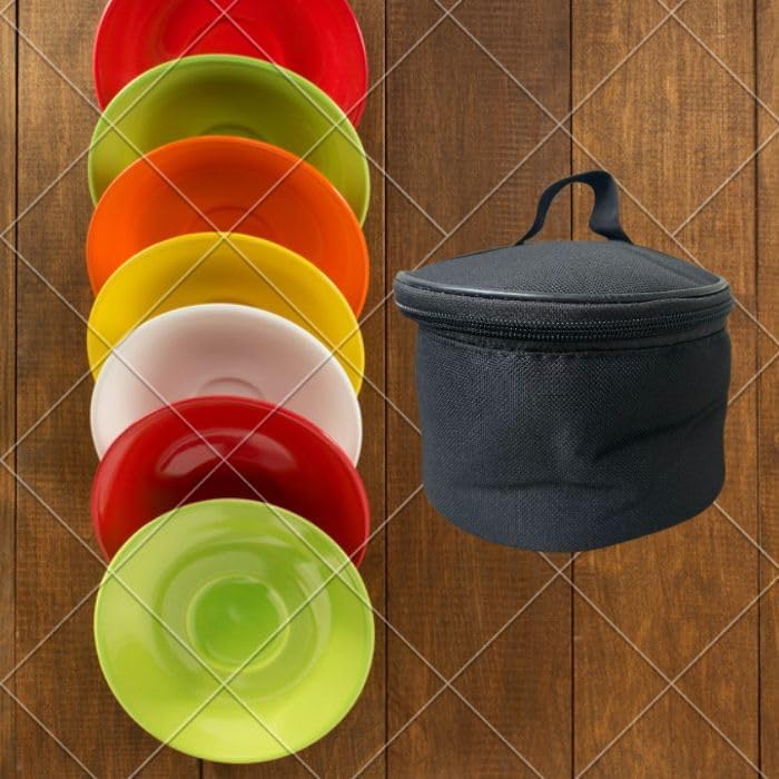 Image of Saucer Storage Bag with Zip Closure Round Plate & Tea Set Organizer Cover | Kitchen Crockery Storage Pouch Multi-Purpose Storage Cover for Home & Travel (Multicolor)