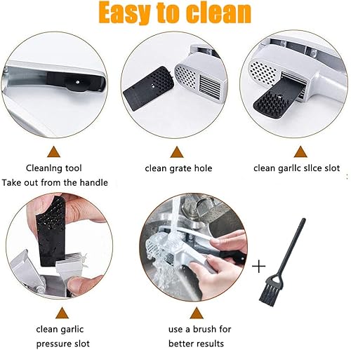 Miniatura 4 de Prensa de ajo, 2 en 1 pica y rebana ajo con cepillo limpiador y tubo de silicona para pelar. Fácil de exprimir, a prueba de óxido, apto para