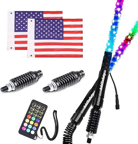 AddSafety 2PCS 4FT RF Control remoto RGB LED látigos luz con bases de resorte bailandopersiguiendo luces