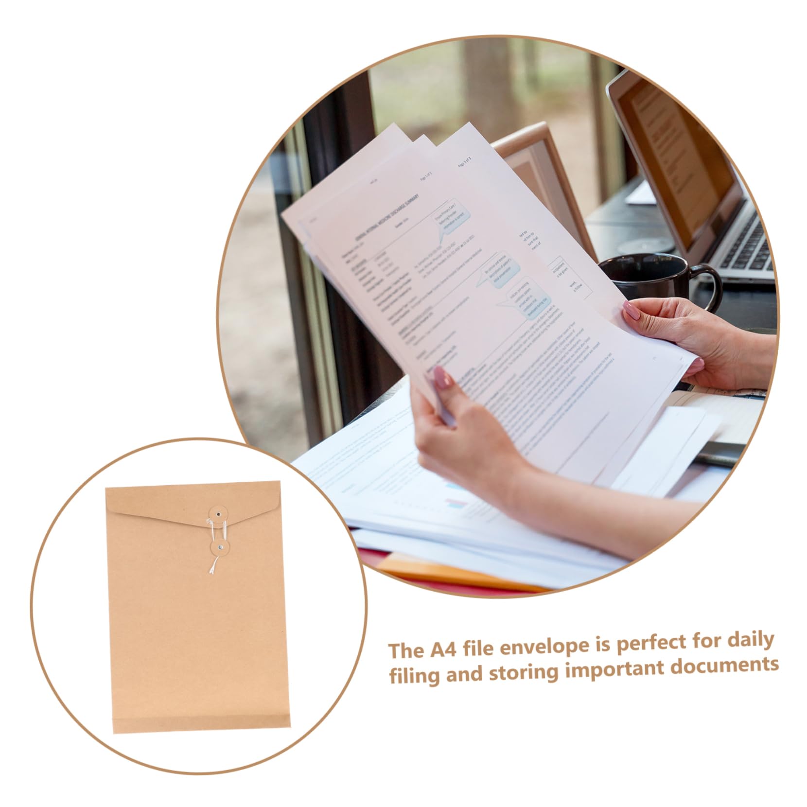 A4 File Storage Envelopes 10-Pack Kraft Paper Envelopes With String Tie ...