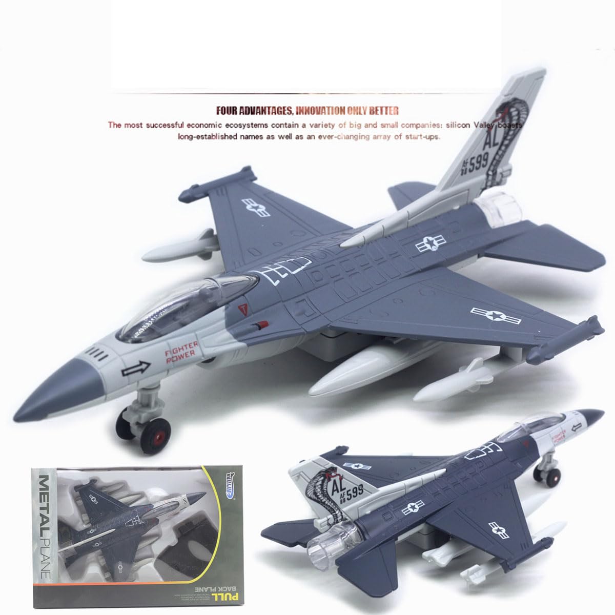 Modello di aereo in lega — Jet da combattimento F-16, aereo militare in lega, regalo di compleanno per ragazzi, modello militare da collezione (base inclusa)