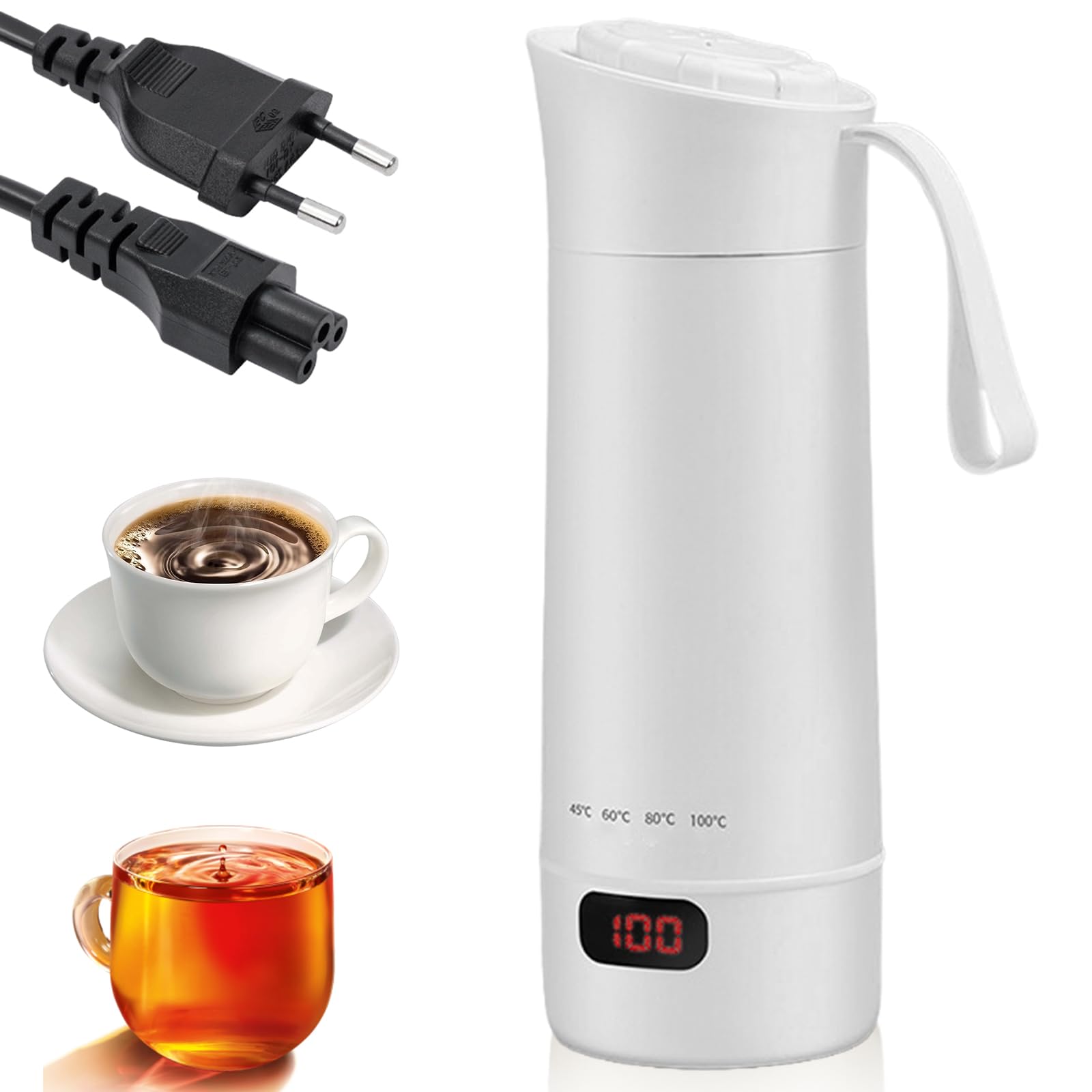 Bollitore Elettrico Da Viaggio 400 Ml In Acciaio Inox 304 | Mini Tazza Portatile Con 4 Temperature (45-100°C) E Spegnimento Automatico, Per Tè E Latte