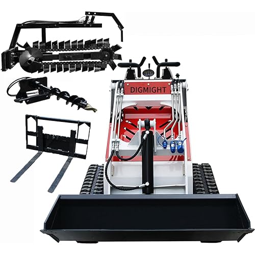 Standing-on Mini Skid Steer Loader with 13.5 HP EPA B&S Gasoline Engine,Crawler Trenching Bucket - Industrial Tracked Machine with 12 Months Parts Replacement (White Red-2)