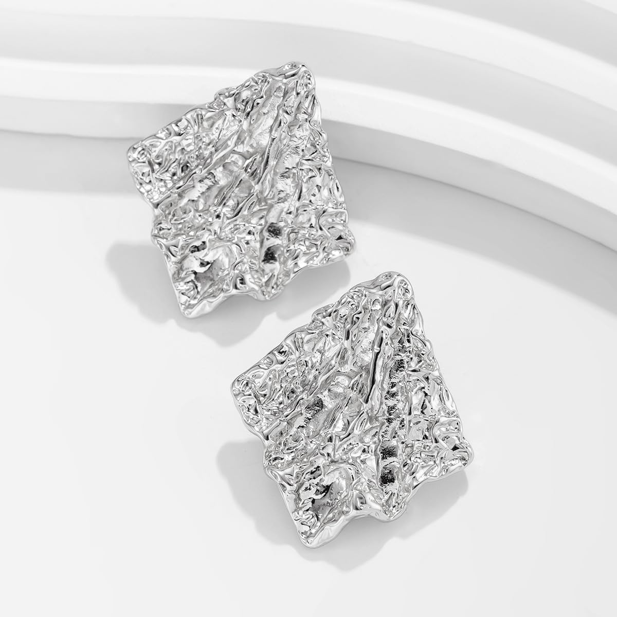 Chunky Gold Stud Earrings for Women Unique Irregular Rhombus Earrings Vintage Geometric Textured Statement Earrings Lightweight Hypoallergenic Birthday Party Wedding Jewelry - Image 6